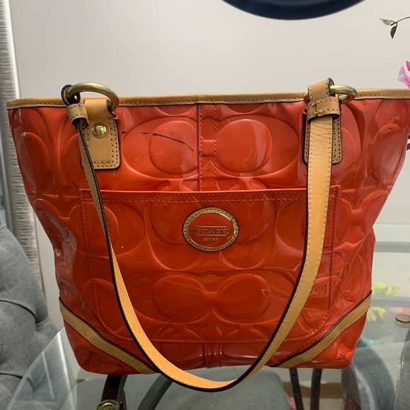 Coach Orange Signature Tote with Glossy Finish - Picture 2 of 8